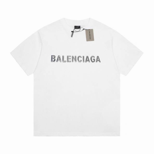 Balenciaga 巴黎世家立体液态银logo休闲短袖t恤 - 颜色 图片色 - 尺码 S M L Xl - 面料: 采用280G双纱棉面料