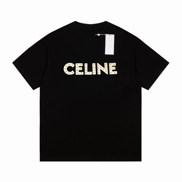 Celine 赛琳限定铆钉植绒植绒logo休闲短袖t恤 - 颜色 图片色 - 尺码 S M L Xl - 面料: 采用280G双纱棉面料