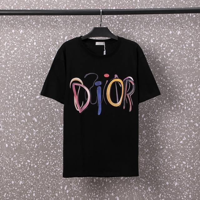 Dior 男女同款 32S双纱爽全棉250克重高品质涂鸦艺术字母数码直喷工艺-颜色黑 白-码数xs-L-