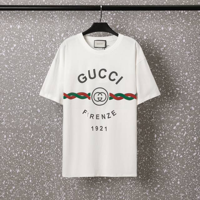 Gucci 男女同款 32S双纱爽全棉250克重高品质红绿麻绳系列专柜同板数码直喷工艺-颜色黑 白-码数xs-L-