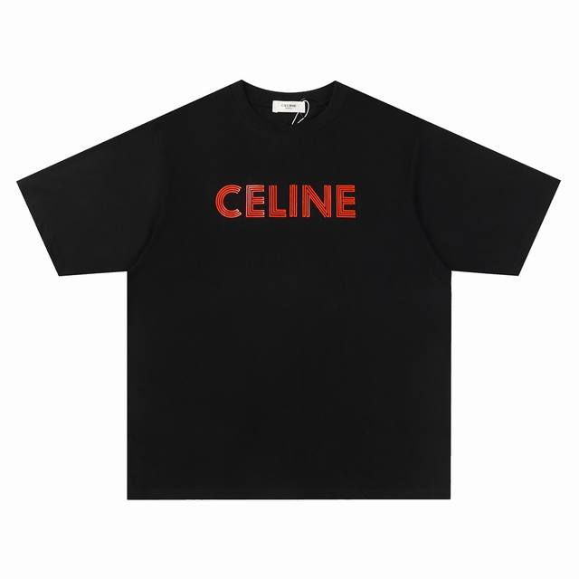 Celine 塞琳24Ss春夏新款字母logo印花短袖t恤 -定制250G全棉双纱紧密爽滑面料，布面干净，布纹清晰，手感非常细腻扎实，更加力挺 -印花采用丝网印