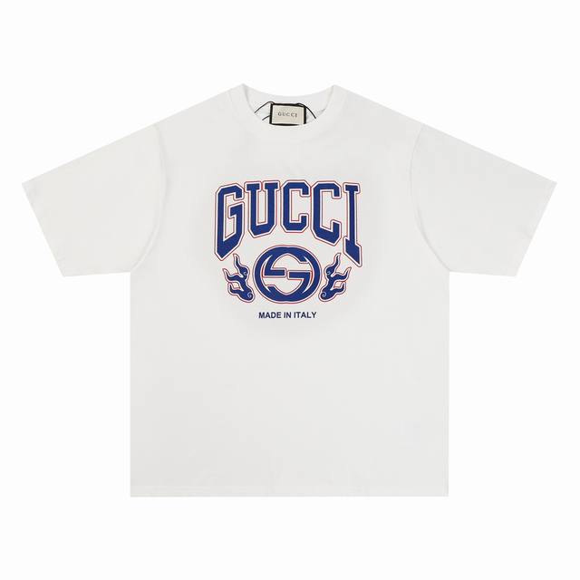 Gucci 古驰24Ss古奇春夏龙年限定双g字母印花短袖t恤 -定制250G全棉双纱紧密爽滑面料，布面干净，布纹清晰，手感非常细腻扎实，更加力挺 -印花采用丝网