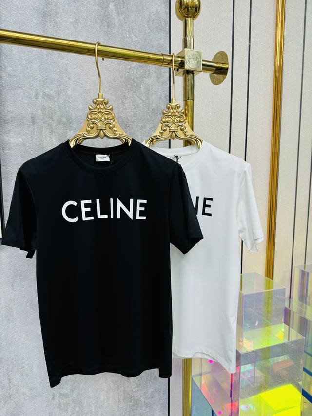 Celine 2024新品春夏硅胶工艺、经典字母短袖t恤；面料采用高支高蜜度丝光棉、高端奢华 白色