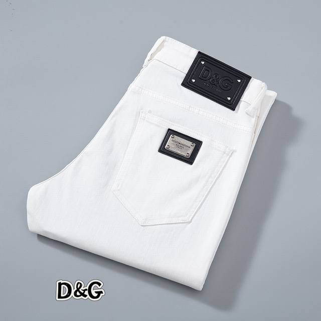 D&G 经典夏季薄款白色牛仔裤，男士修身款式小脚裤 弹力显瘦个性设计款 ，码数28 38。